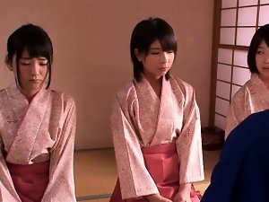 Japanese geishas cocksucking in asian fourway