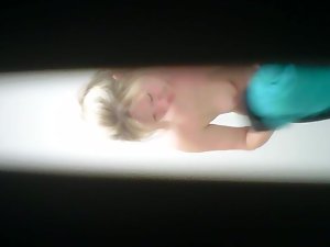 REAL Hidden Cam! Hot Blonde MILF Changing in Bathroom