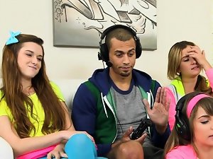 CFNM gamer babes sharing the one hard cock