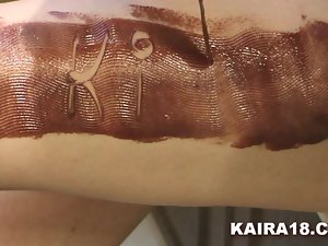 sexy kaira plays with chocolate sauce