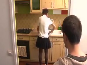 French mature wife fucked on the floor of her kitchen