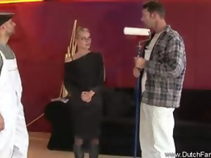 Blonde Lady Fucks And Plays With The Two Painters