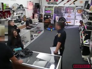 Sexy Latina babe fucks horny pawnman for big cash