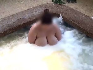 Wife Shows Big Tits in Hotel Hot Tub