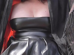 Wife in PVC flashing boobs & pussy