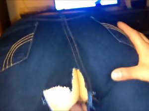 Jeans teasing dildoing sucking squirting cumming