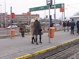 2 kinky blondes girls risky pissing on real public streets 