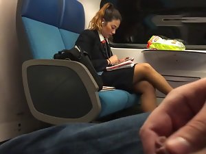 Cumming next to hot girl in train