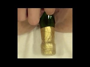 Champagne bottle deep in gaped pussy, Raven-Grey